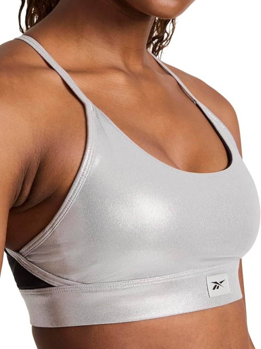 NWT‎ Reebok Lux Strappy Sports Bra Metallic Silver Crisscross Sz XL